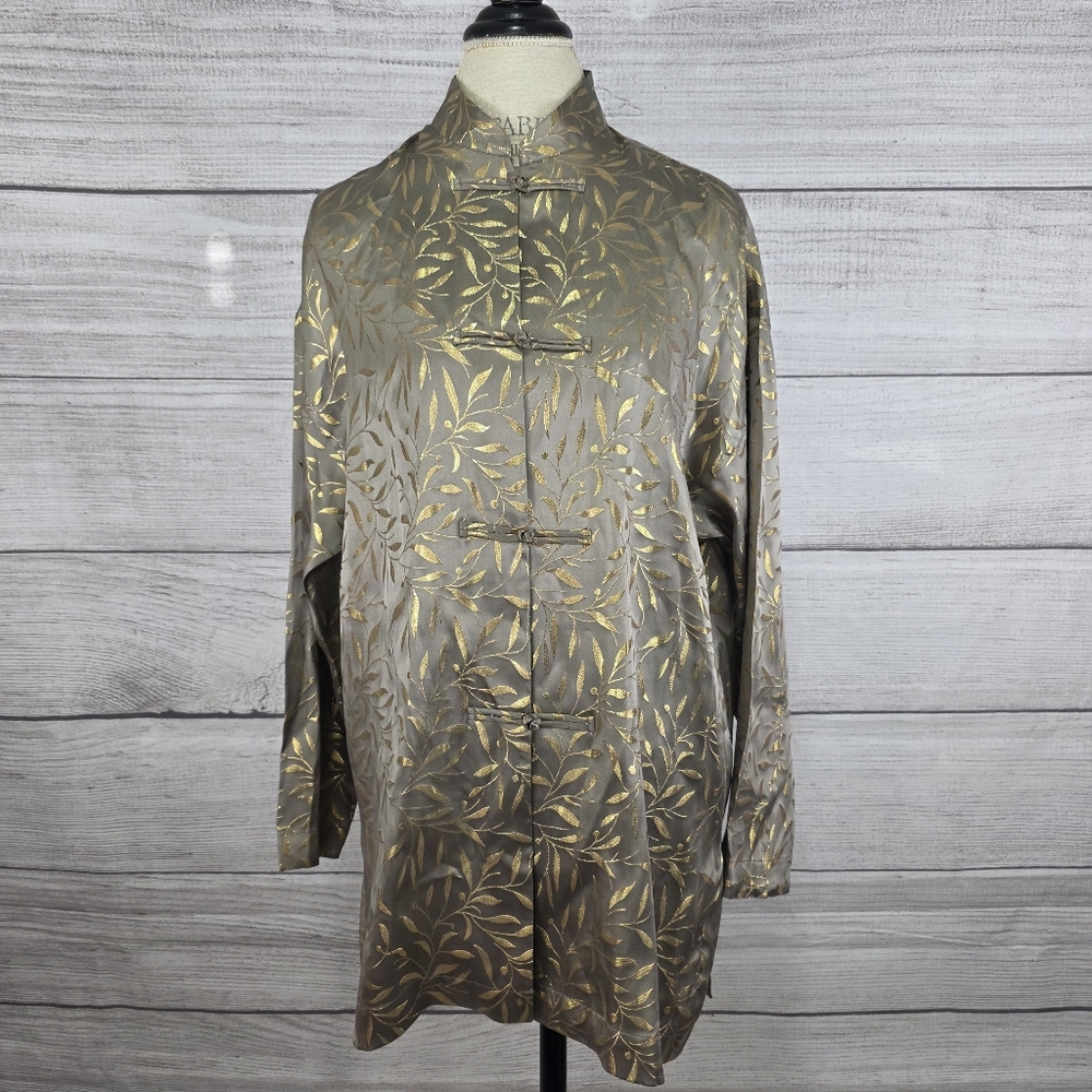 Mureli Vintage 100% Silk Tang Sage Green And Gold Jacket